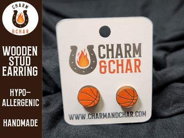 Basketball Wood Stud Earrings - Sports Fashion Earring - Stud Earring - Charm and Char
